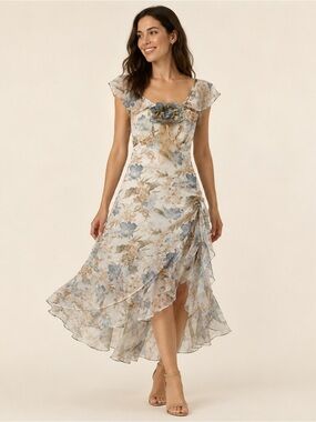 Elena Collection Floral Chiffon High-Low Dress NOS XS–L